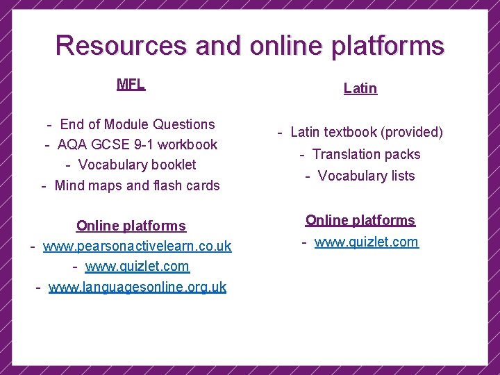 Resources and online platforms MFL - End of Module Questions - AQA GCSE 9