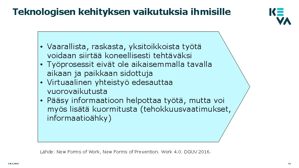 Teknologisen kehityksen vaikutuksia ihmisille • Vaarallista, raskasta, yksitoikkoista työtä voidaan siirtää koneellisesti tehtäväksi •