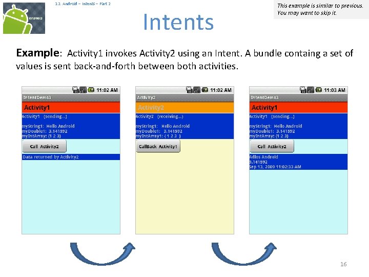  12. Android – Intents – Part 2 Intents This example is similar to