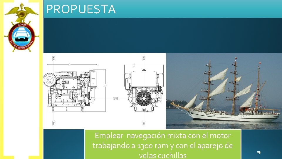 PROPUESTA Emplear navegación mixta con el motor trabajando a 1300 rpm y con el