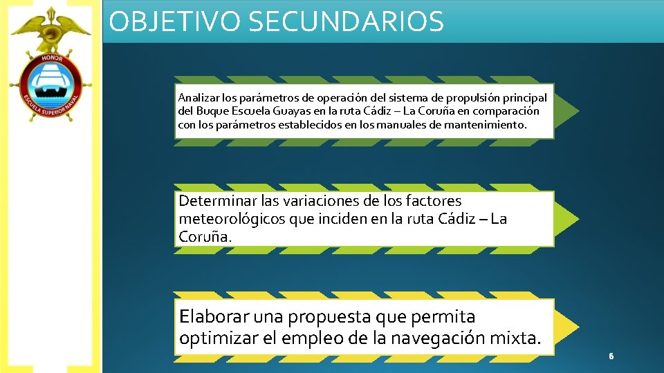 OBJETIVO SECUNDARIOS Analizar los parámetros de operación del sistema de propulsión principal del Buque