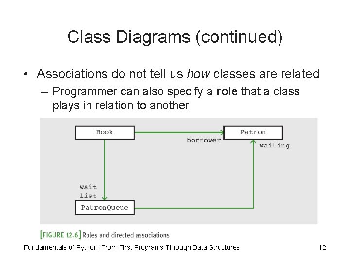 Class Diagrams (continued) • Associations do not tell us how classes are related –