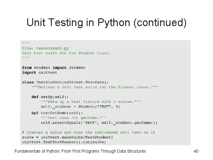 Unit Testing in Python (continued) Fundamentals of Python: From First Programs Through Data Structures