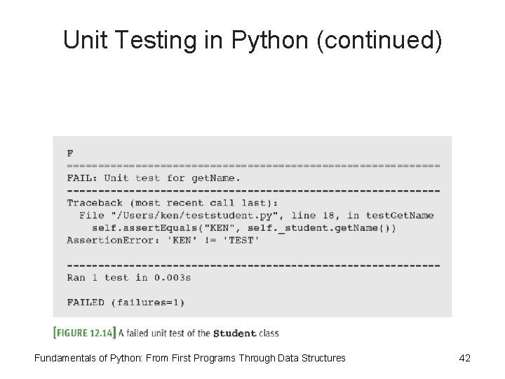 Unit Testing in Python (continued) Fundamentals of Python: From First Programs Through Data Structures