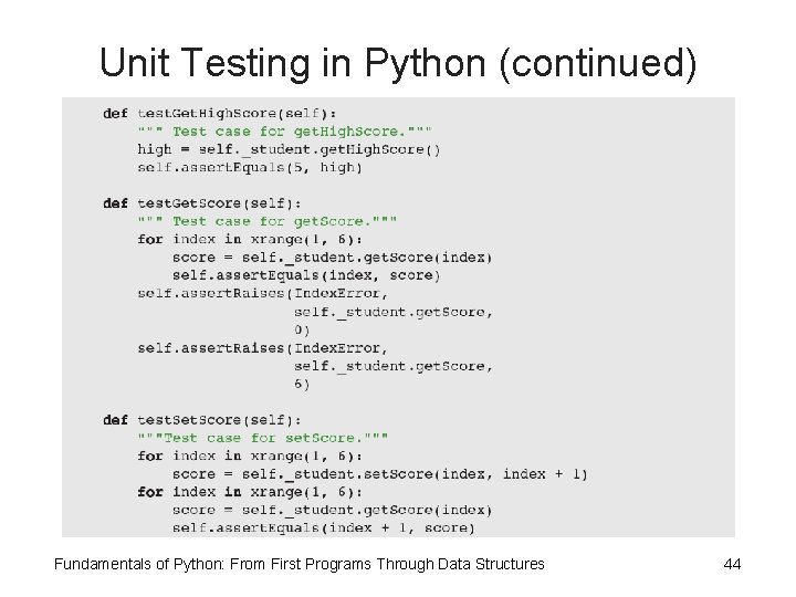 Unit Testing in Python (continued) Fundamentals of Python: From First Programs Through Data Structures