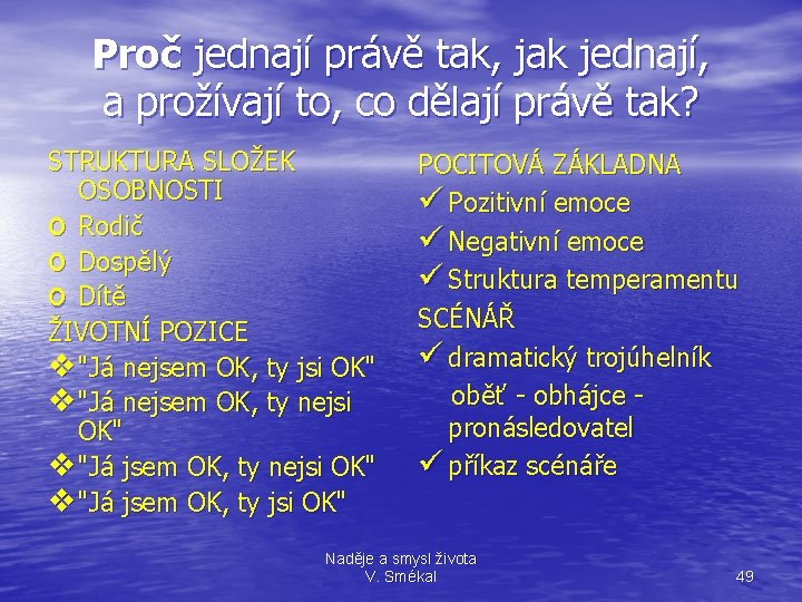 Proč jednají právě tak, jak jednají, a prožívají to, co dělají právě tak? STRUKTURA