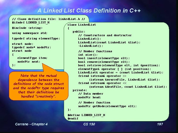 A Linked List Class Definition in C++ // Class definition file: linked. List. h