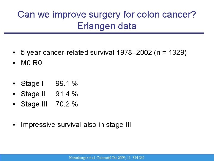 Can we improve surgery for colon cancer? Erlangen data • 5 year cancer-related survival