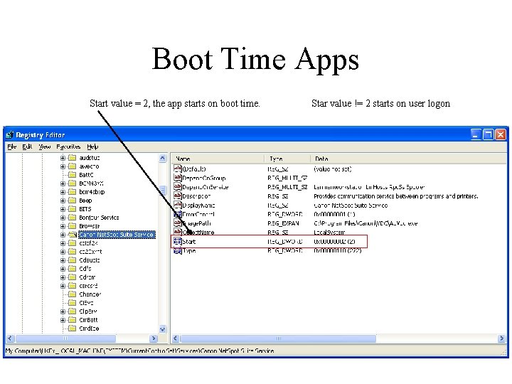 Boot Time Apps Start value = 2, the app starts on boot time. Star