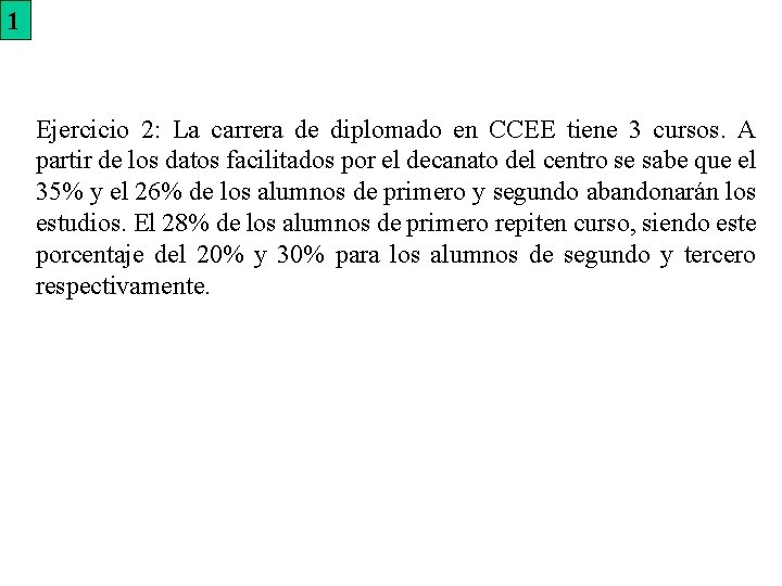 1 Ejercicio 2: La carrera de diplomado en CCEE tiene 3 cursos. A partir