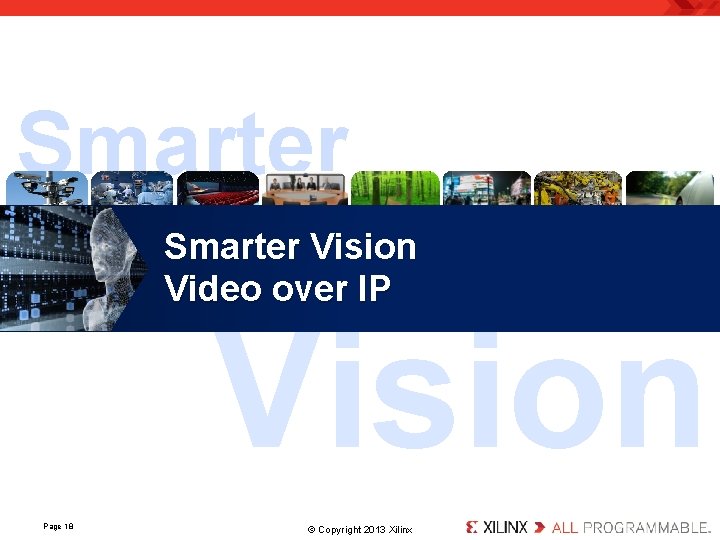Smarter Vision Video over IP Vision Page 18 . © Copyright 2013 Xilinx. 
