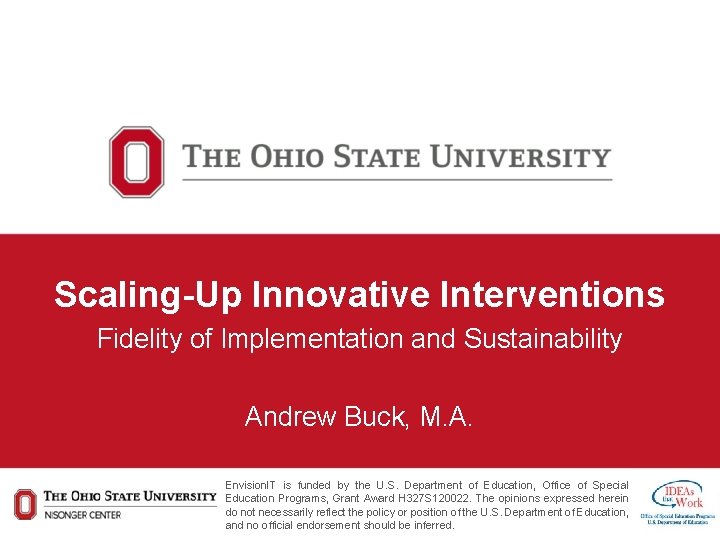Scaling-Up Innovative Interventions Fidelity of Implementation and Sustainability Andrew Buck, M. A. Envision. IT