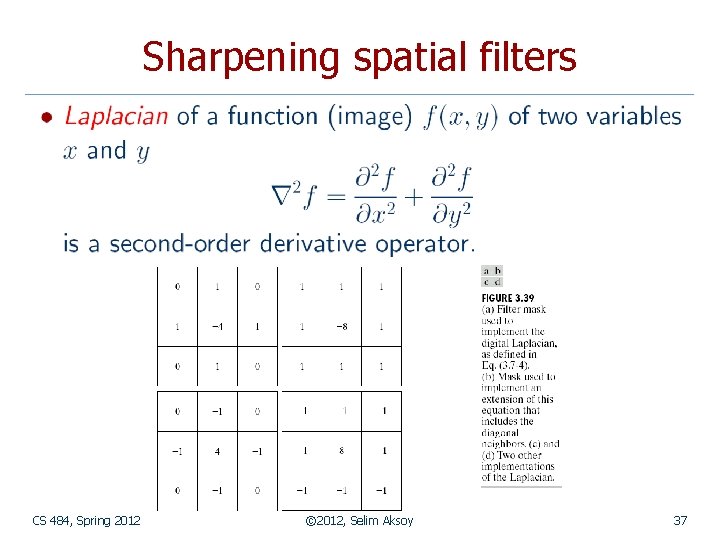Sharpening spatial filters CS 484, Spring 2012 © 2012, Selim Aksoy 37 