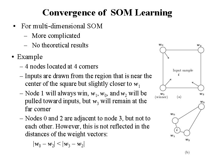 Convergence of SOM Learning • For multi-dimensional SOM – More complicated – No theoretical