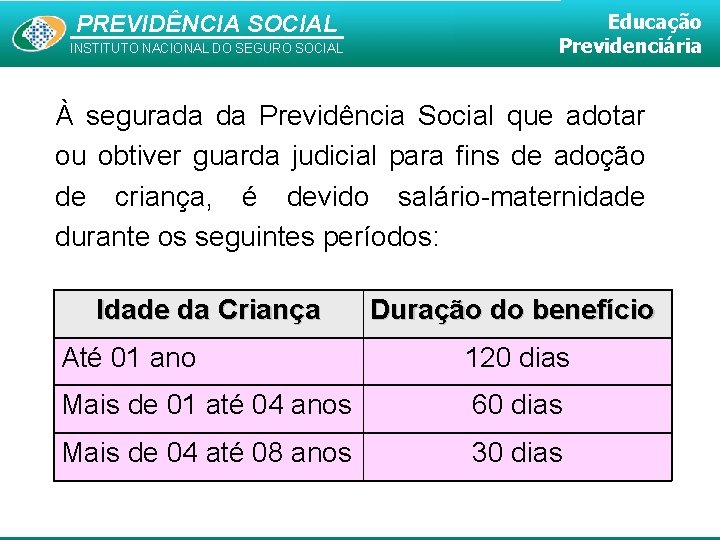 PREVIDÊNCIA SOCIAL INSTITUTO NACIONAL DO SEGURO SOCIAL Educação Previdenciária À segurada da Previdência Social