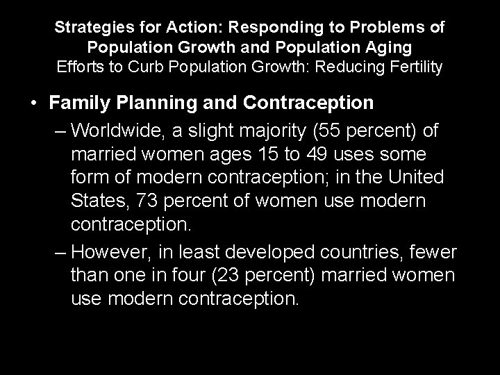 Strategies for Action: Responding to Problems of Population Growth and Population Aging Efforts to