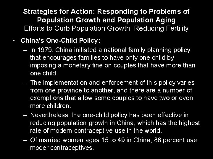 Strategies for Action: Responding to Problems of Population Growth and Population Aging Efforts to