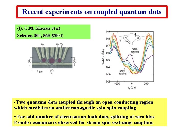 Recent experiments on coupled quantum dots (I). C. M. Macrus et al. Science, 304,