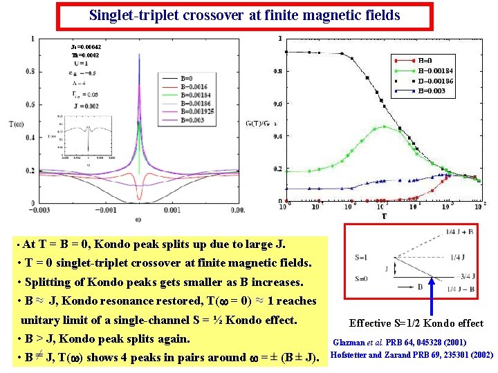 Singlet-triplet crossover at finite magnetic fields Jc=0. 00042 Tk=0. 0002 • At T =