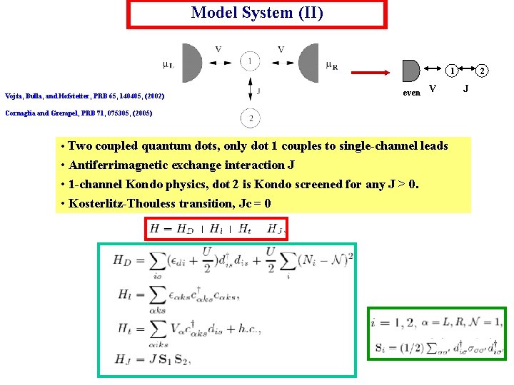 Model System (II) 1 Vojta, Bulla, and Hofstetter, PRB 65, 140405, (2002) even V