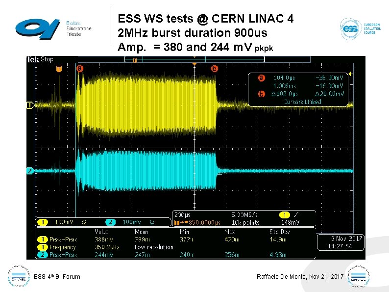 ESS WS tests @ CERN LINAC 4 2 MHz burst duration 900 us Amp. ESS WS tests @ CERN LINAC 4 2 MHz burst duration 900 us Amp.