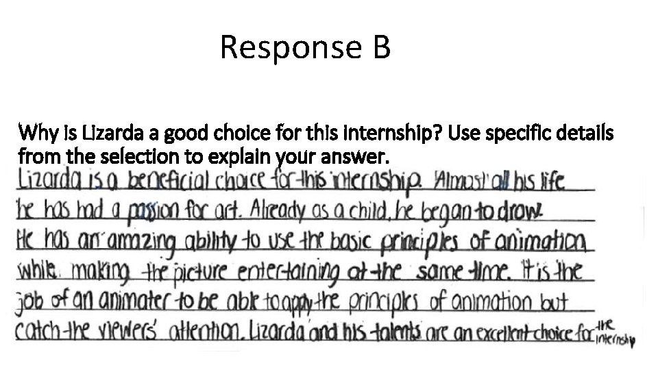 Response B Why is Lizarda a good choice for this internship? Use specific details