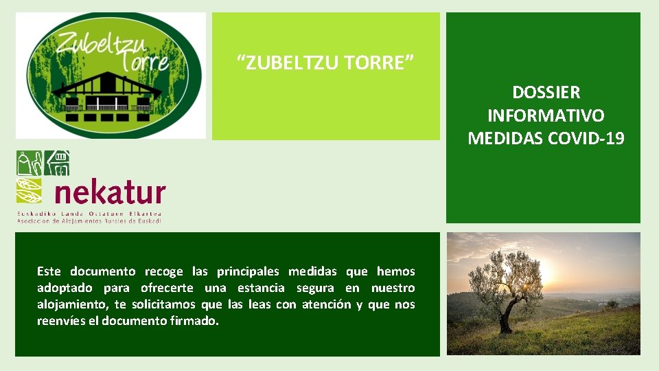 “ZUBELTZU TORRE” DOSSIER INFORMATIVO MEDIDAS COVID-19 De vuestra casa GUIA DIDACTICA Este documento recoge