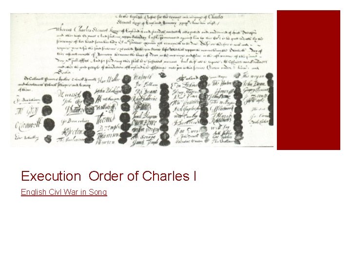 Execution Order of Charles I English Civl War in Song 