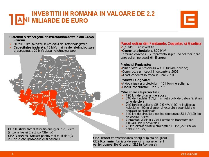 INVESTITII IN ROMANIA IN VALOARE DE 2. 2 MILIARDE DE EURO Sistemul hidrenergetic de