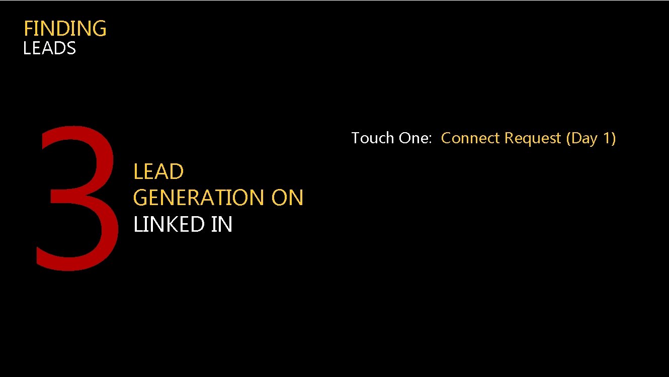 FINDING LEADS 3 LEAD GENERATION ON LINKED IN Touch One: Connect Request (Day 1)