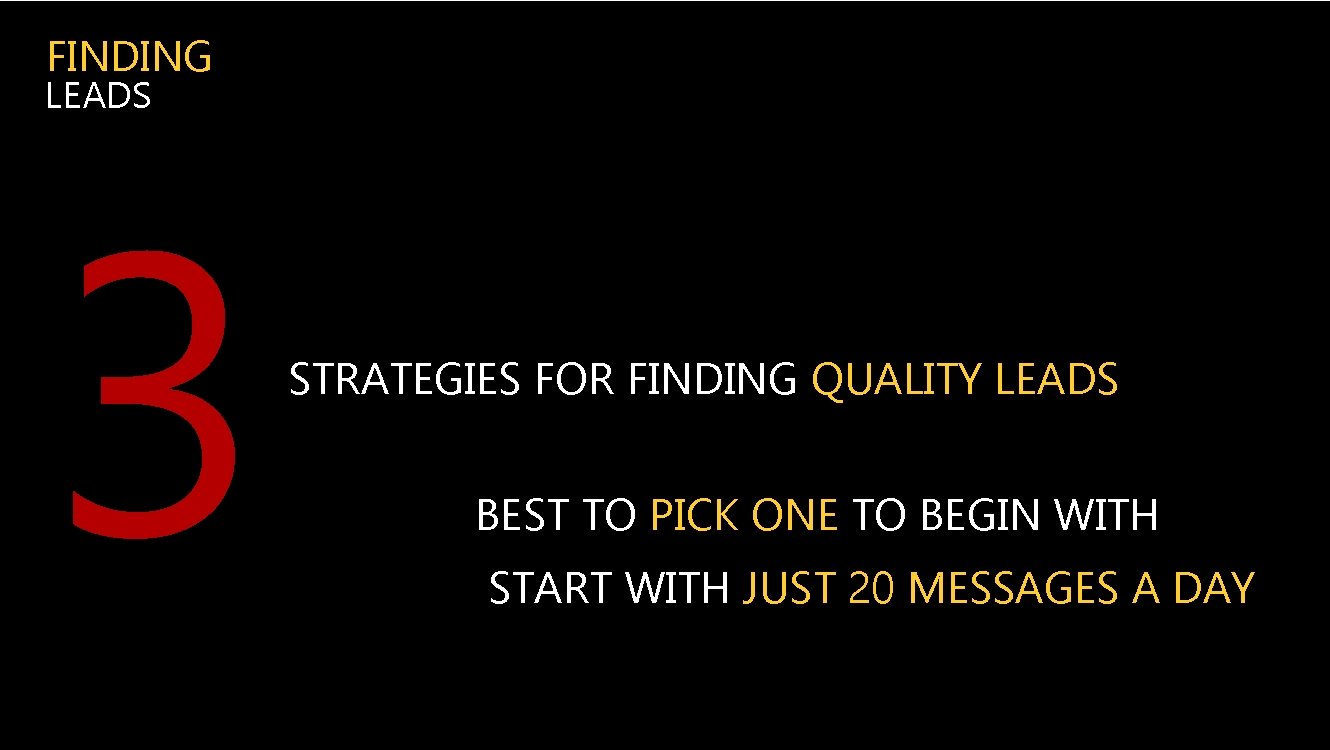 FINDING LEADS 3 STRATEGIES FOR FINDING QUALITY LEADS BEST TO PICK ONE TO BEGIN