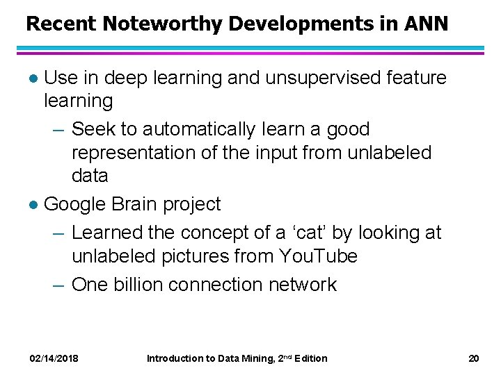 Recent Noteworthy Developments in ANN Use in deep learning and unsupervised feature learning –