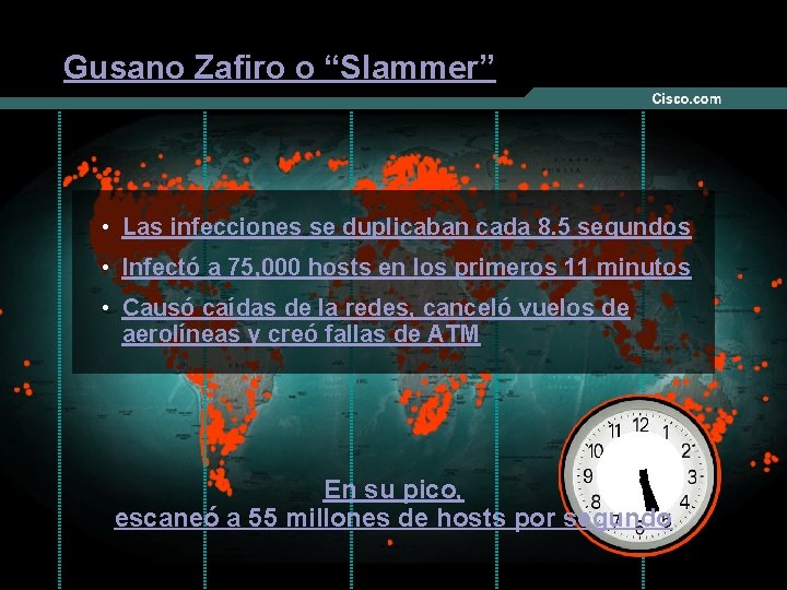 Gusano Zafiro o “Slammer” • Las infecciones se duplicaban cada 8. 5 segundos •