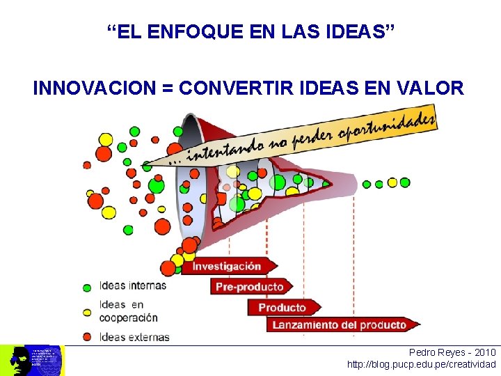 “EL ENFOQUE EN LAS IDEAS” INNOVACION = CONVERTIR IDEAS EN VALOR Pedro Reyes -