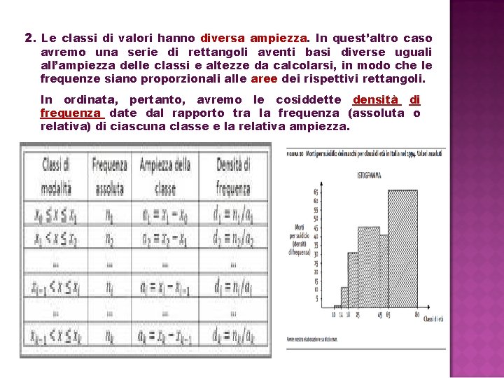 2. Le classi di valori hanno diversa ampiezza. In quest’altro caso avremo una serie 2. Le classi di valori hanno diversa ampiezza. In quest’altro caso avremo una serie