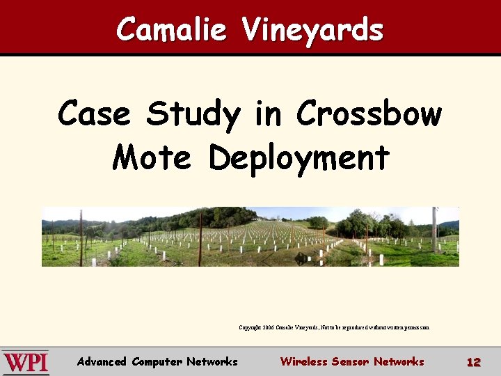 Camalie Vineyards Case Study in Crossbow Mote Deployment Copyright 2006 Camalie Vineyards, Not to