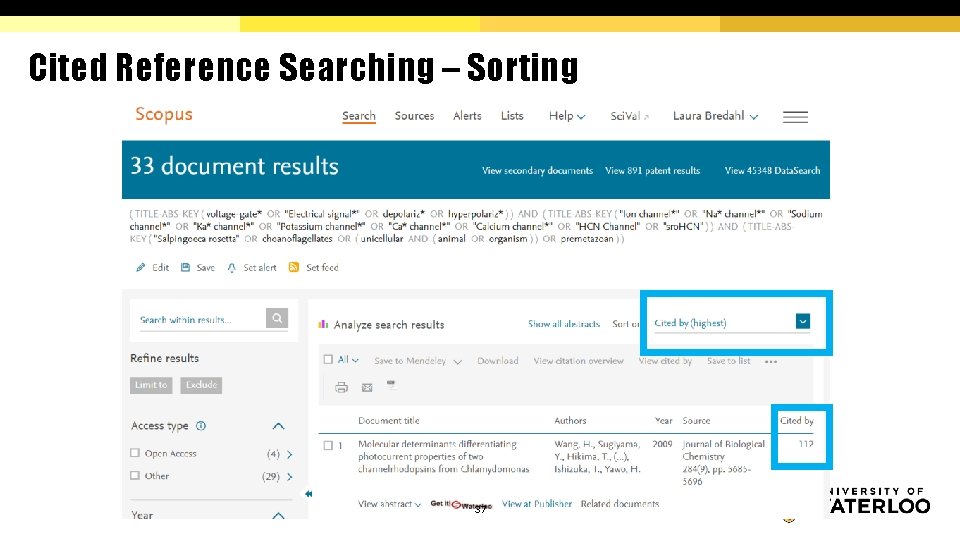 Cited Reference Searching – Sorting 37 