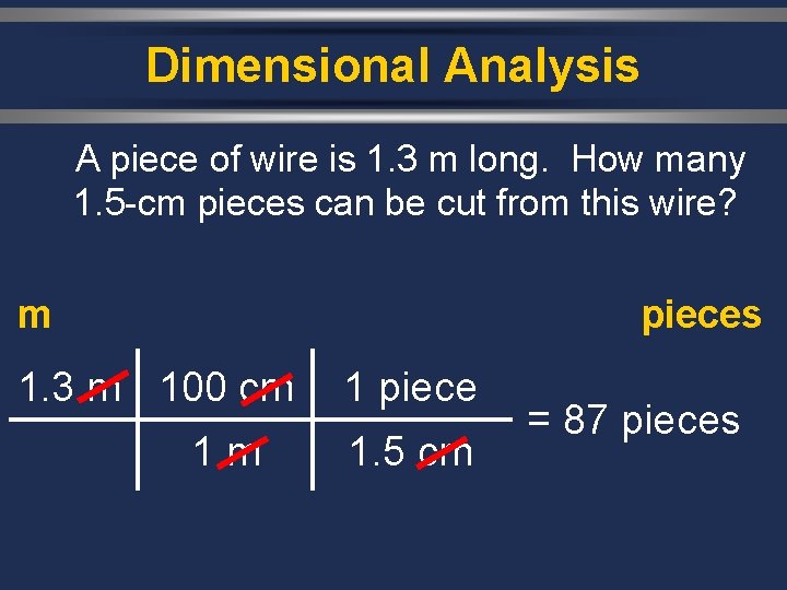 Dimensional Analysis A piece of wire is 1. 3 m long. How many 1.