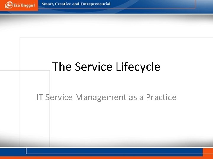 The Service Lifecycle IT Service Management as a Practice 