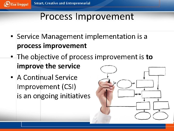 Process Improvement • Service Management implementation is a process improvement • The objective of