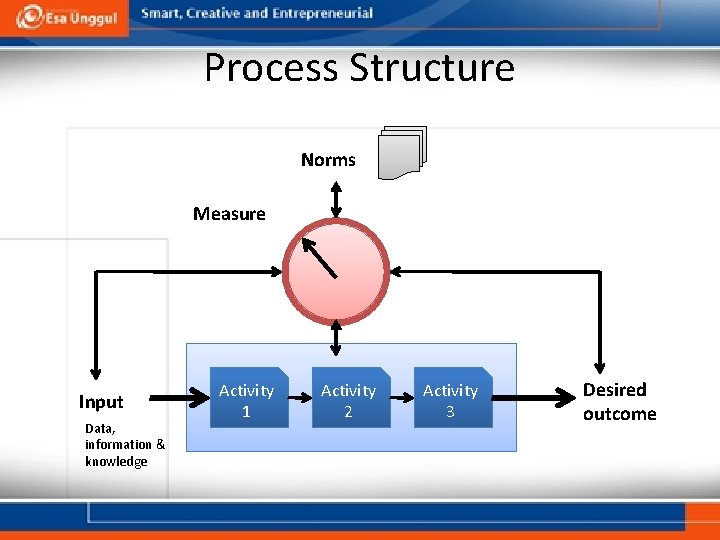 Process Structure Norms Measure Input Data, information & knowledge Activity 1 Activity 2 Activity