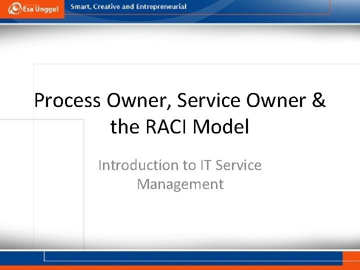 Process Owner, Service Owner & the RACI Model Introduction to IT Service Management 