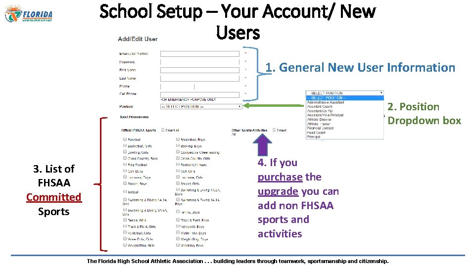 School Setup – Your Account/ New Users 1. General New User Information 2. Position