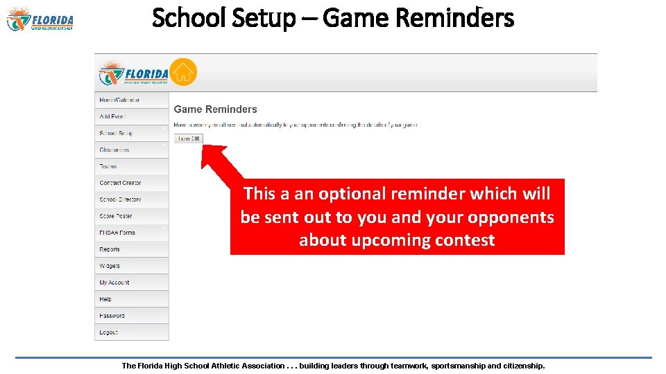 School Setup – Game Reminders This a an optional reminder which will be sent