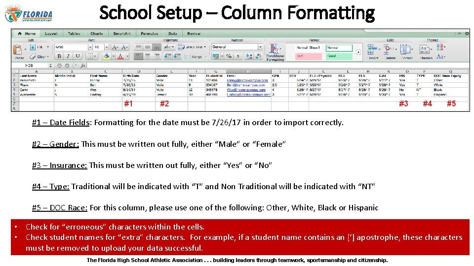 School Setup – Column Formatting #1 – Date Fields: Formatting for the date must