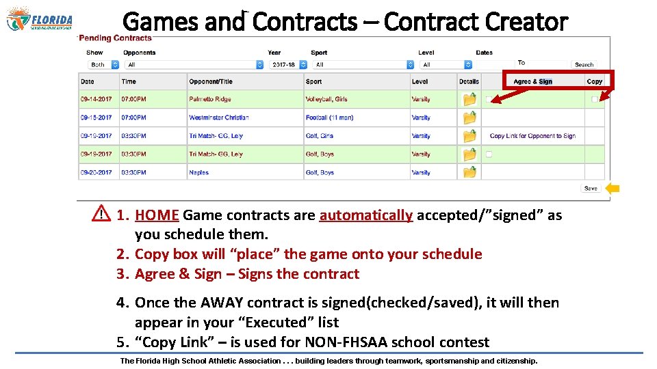 Games and Contracts – Contract Creator 1. HOME Game contracts are automatically accepted/”signed” as