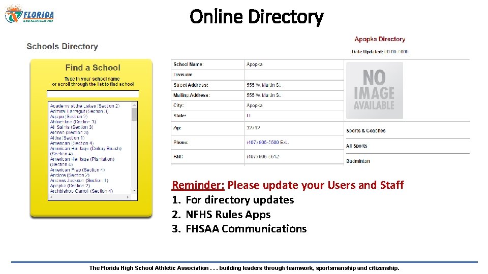 Online Directory Reminder: Please update your Users and Staff 1. For directory updates 2.