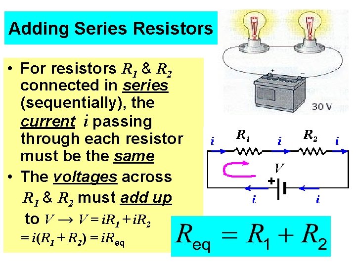 Adding Series Resistors • For resistors R 1 & R 2 connected in series