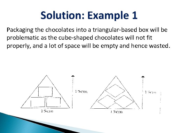 Solution: Example 1 Packaging the chocolates into a triangular-based box will be problematic as