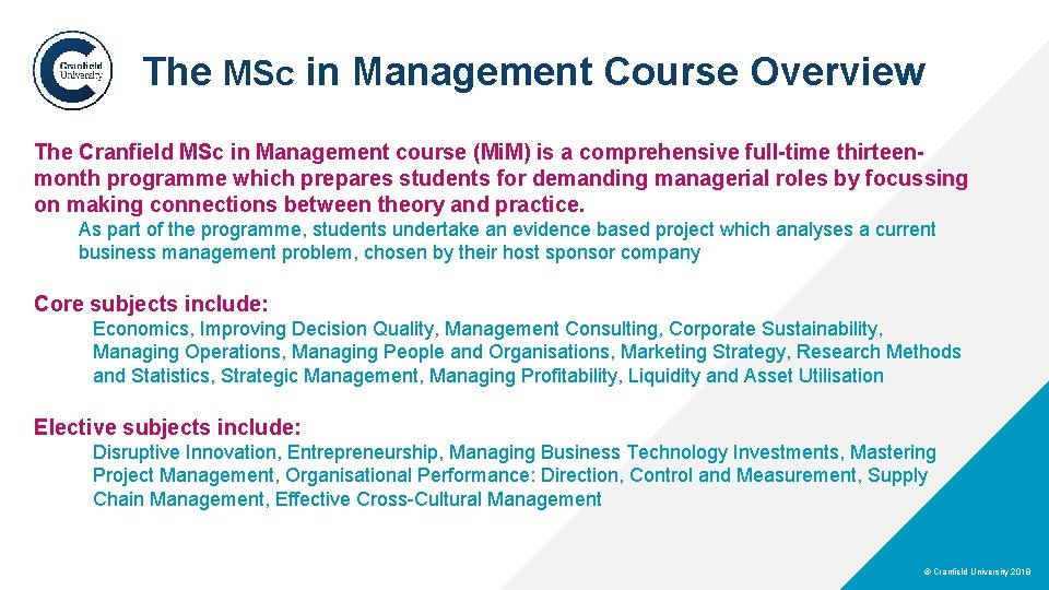 MSc in Management Company Internship Projects www cranfield
